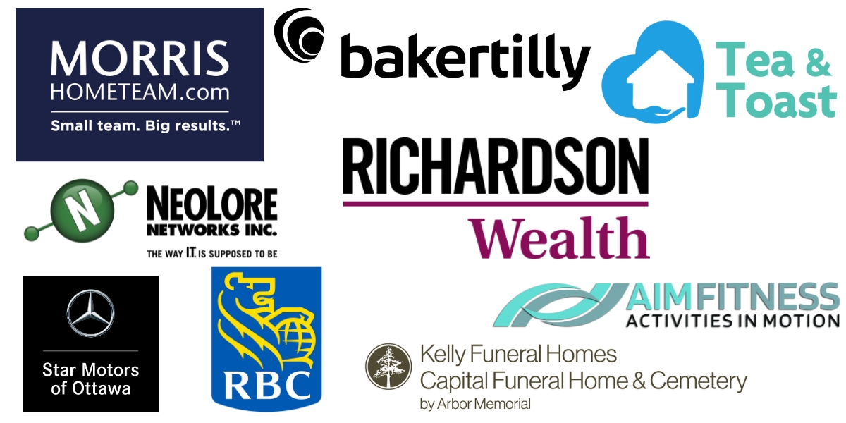 Graphic depicting logos of corporate sponsors for the Walk for Dementia 2025 (updated July 10)